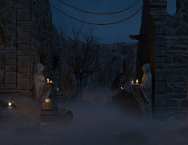 3D karanlık gotik harabeler oluşturdu 