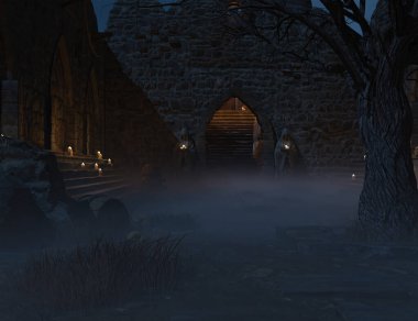 3D karanlık gotik harabeler oluşturdu 