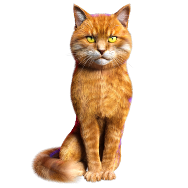 3D görüntülenmiş sevimli kızıl kedi şeffaf arka planda izole edildi