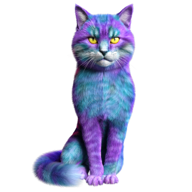 Saydam arka planda izole edilmiş 3 boyutlu fantezi renkli kedi