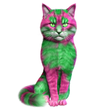 Saydam arka planda izole edilmiş 3 boyutlu fantezi renkli kedi