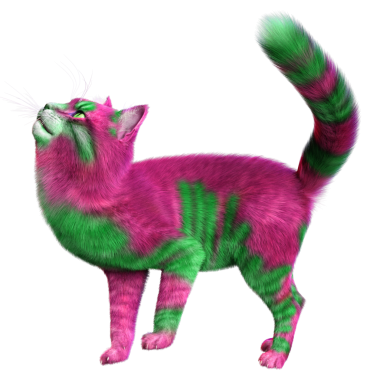 Saydam arka planda izole edilmiş 3 boyutlu fantezi renkli kedi