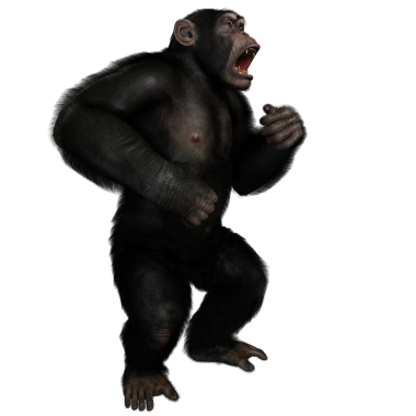 3 boyutlu, şeffaf bir arkaplanda izole edilmiş sevimli bir şempanzenin çizimi.