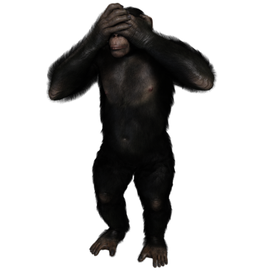 3 boyutlu, şeffaf bir arkaplanda izole edilmiş sevimli bir şempanzenin çizimi.