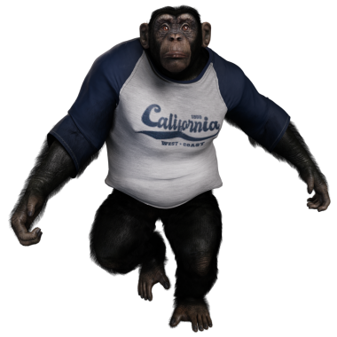 Şeffaf arka planda gömlek giymiş 3 boyutlu bir erkek şempanze..