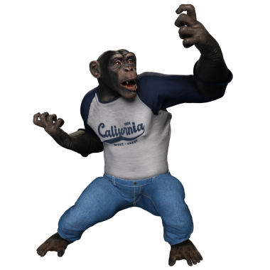 Şeffaf arka planda gömlek giymiş 3 boyutlu bir erkek şempanze..