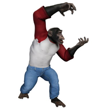 Şeffaf arka planda gömlek giymiş 3 boyutlu bir erkek şempanze..