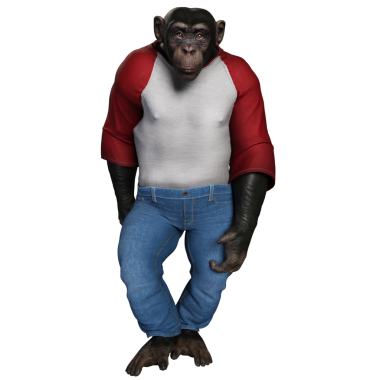 Şeffaf arka planda gömlek giymiş 3 boyutlu bir erkek şempanze..