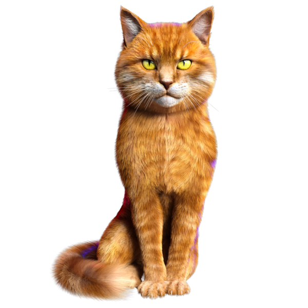 3D görüntülenmiş sevimli kızıl kedi şeffaf arka planda izole edildi