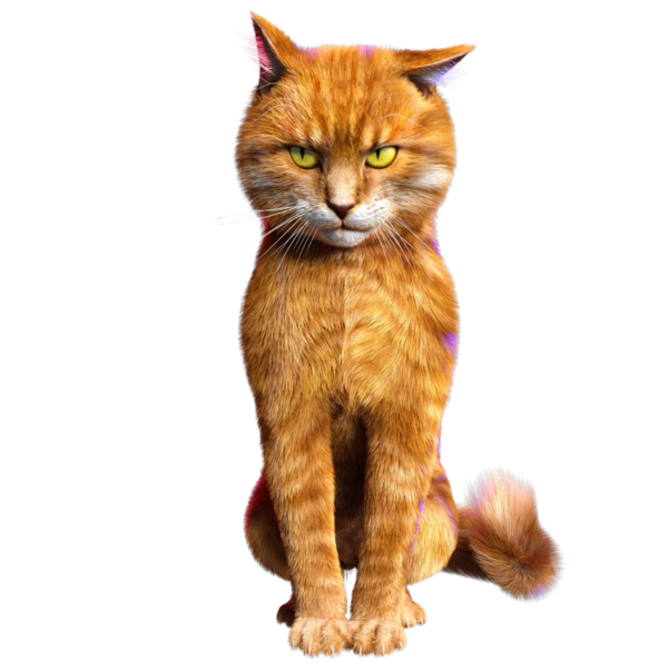 3D görüntülenmiş sevimli kızıl kedi şeffaf arka planda izole edildi