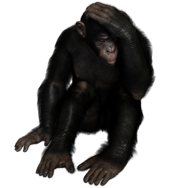 3 boyutlu, şeffaf bir arkaplanda izole edilmiş sevimli bir şempanzenin çizimi.