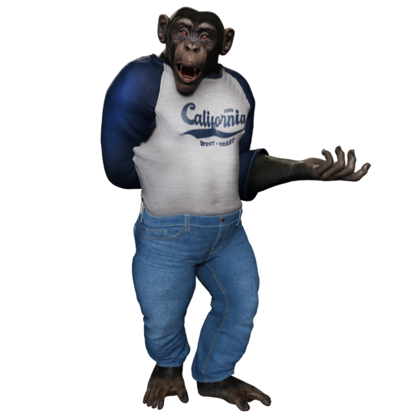 Şeffaf arka planda gömlek giymiş 3 boyutlu bir erkek şempanze..