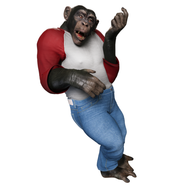 Şeffaf arka planda gömlek giymiş 3 boyutlu bir erkek şempanze..