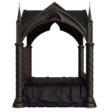 3 boyutlu, şeffaf arka planda izole edilmiş Viktorya dönemi kraliyet yatağı.