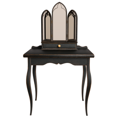 3D Viktorya dönemi makyaj masası ve şeffaf arkaplanda bir ayna var.