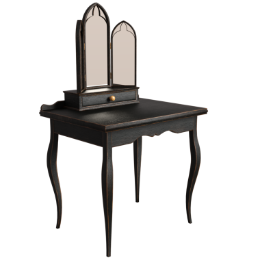 3D Viktorya dönemi makyaj masası ve şeffaf arkaplanda bir ayna var.