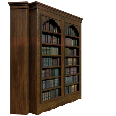 Saydam arkaplanda izole edilmiş 3D klasik ahşap kitaplık