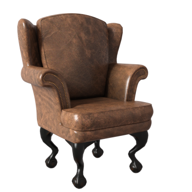 3 boyutlu, şeffaf arka planda izole edilmiş eski model deri koltuk.