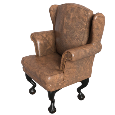 3 boyutlu, şeffaf arka planda izole edilmiş eski model deri koltuk.