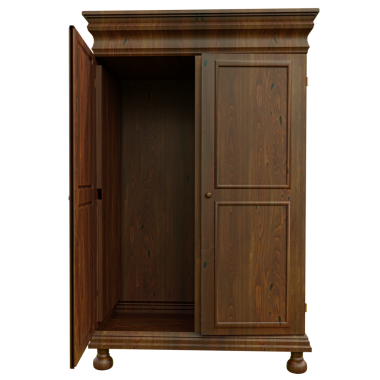 Üç boyutlu ahşap gardırop şeffaf arkaplanda izole edildi