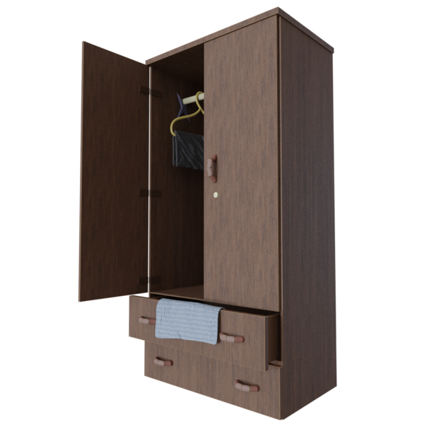 Üç boyutlu ahşap gardırop şeffaf arkaplanda izole edildi