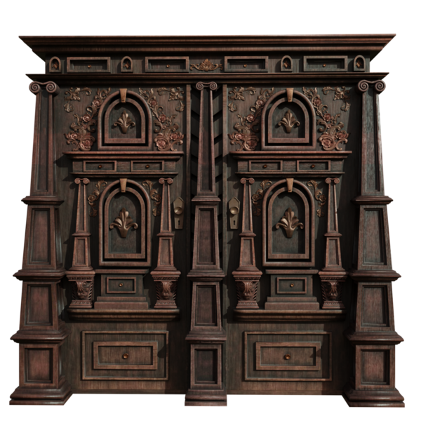 3D oluşturulmuş fantezi ahşap kapı şeffaf arka planda izole