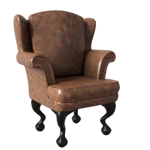 3 boyutlu, şeffaf arka planda izole edilmiş eski model deri koltuk.