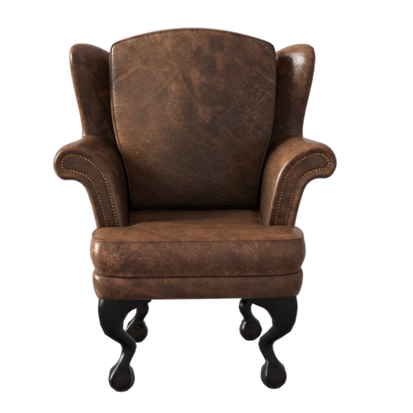 3 boyutlu, şeffaf arka planda izole edilmiş eski model deri koltuk.