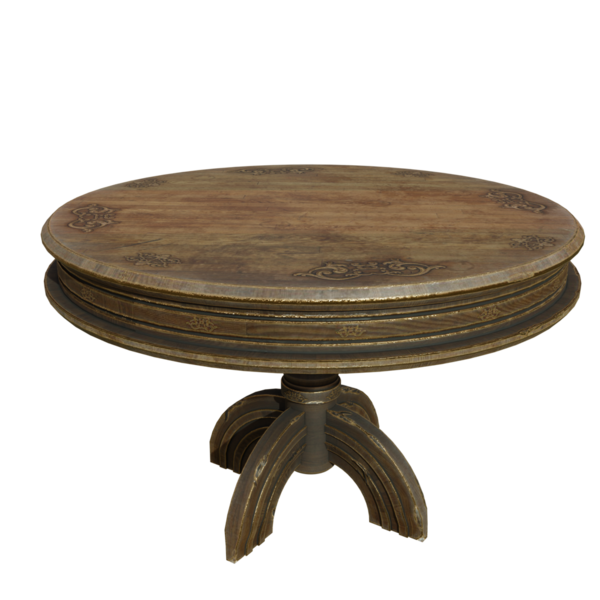 Saydam arkaplanda izole edilmiş eski klasik ahşap yuvarlak masa