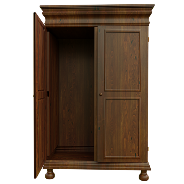 Üç boyutlu ahşap gardırop şeffaf arkaplanda izole edildi