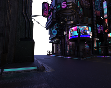 Saydam arka planda izole edilmiş 3D siber punk fütüristik kasaba