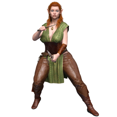 3 boyutlu, şehvetli kadın elf, şeffaf arka planda izole edilmiş.