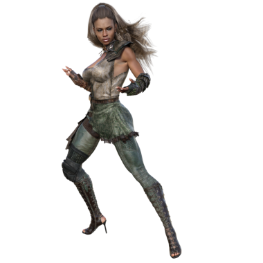 3D, saydam arka planda izole edilmiş fantezi kıyafetli atletik fantezi kadın karakter.