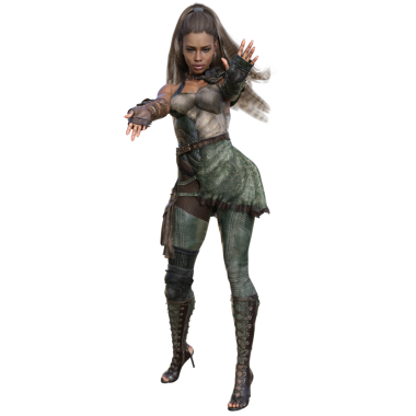 3D, saydam arka planda izole edilmiş fantezi kıyafetli atletik fantezi kadın karakter.