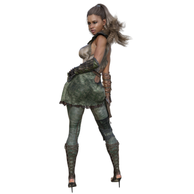 3D, saydam arka planda izole edilmiş fantezi kıyafetli atletik fantezi kadın karakter.