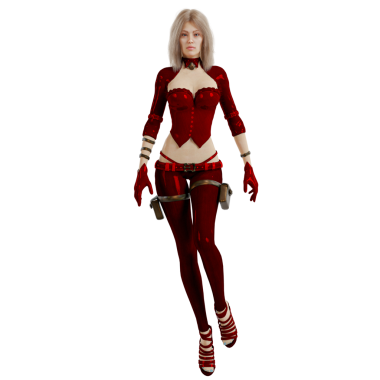 Saydam arka planda izole edilmiş kırmızı fantezi kıyafetli 3 boyutlu bir fantezi kadın karakter.