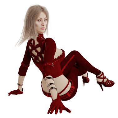 Saydam arka planda izole edilmiş kırmızı fantezi kıyafetli 3 boyutlu bir fantezi kadın karakter.