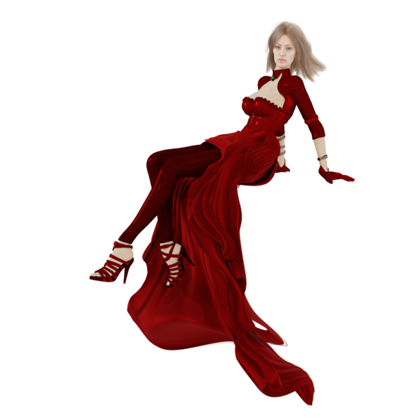 Saydam arka planda izole edilmiş kırmızı fantezi kıyafetli 3 boyutlu bir fantezi kadın karakter.