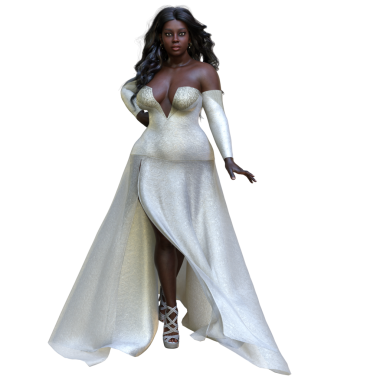 3D, şeffaf arka planda izole edilmiş beyaz elbisesi olan şehvetli, güzel bir kadın yarattı. 