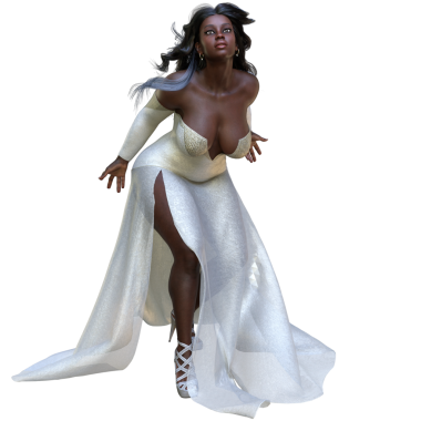 3D, şeffaf arka planda izole edilmiş beyaz elbisesi olan şehvetli, güzel bir kadın yarattı. 