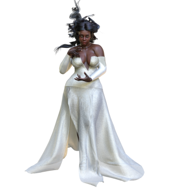 3D, şeffaf arka planda izole edilmiş beyaz elbisesi olan şehvetli, güzel bir kadın yarattı. 