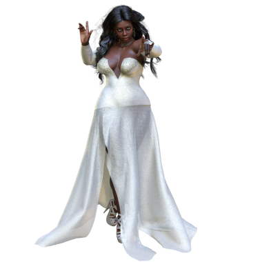 3D, şeffaf arka planda izole edilmiş beyaz elbisesi olan şehvetli, güzel bir kadın yarattı. 