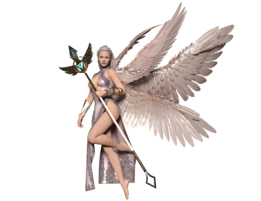 3D yaratılmış kadın fantezi melek şeffaf arka planda izole
