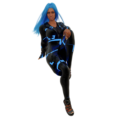 3D, şeffaf arka planda izole edilmiş koyu renk ışıklı siber punk kadın.