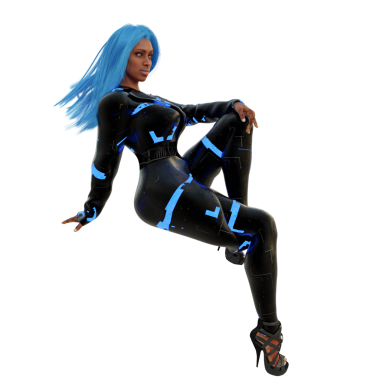 3D, şeffaf arka planda izole edilmiş koyu renk ışıklı siber punk kadın.