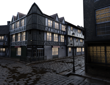 Şeffaf arkaplanda 3 boyutlu izole edilmiş eski Viktorya dönemi kasabası