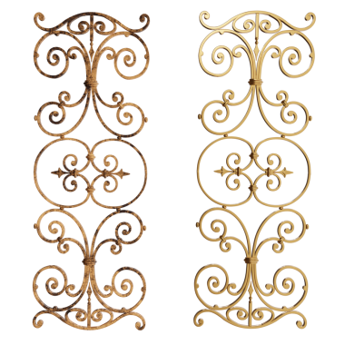 Şeffaf arkaplanda izole edilmiş süslemeleri olan 3 boyutlu altın sarmaşık.