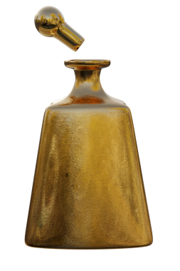 Şeffaf arkaplanda izole edilmiş 3D altın şişe