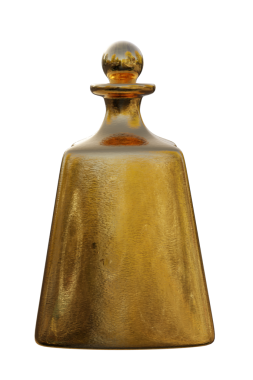 Şeffaf arkaplanda izole edilmiş 3D altın şişe