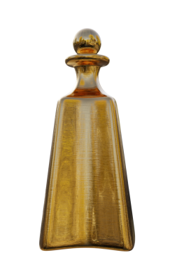 Şeffaf arkaplanda izole edilmiş 3D altın şişe